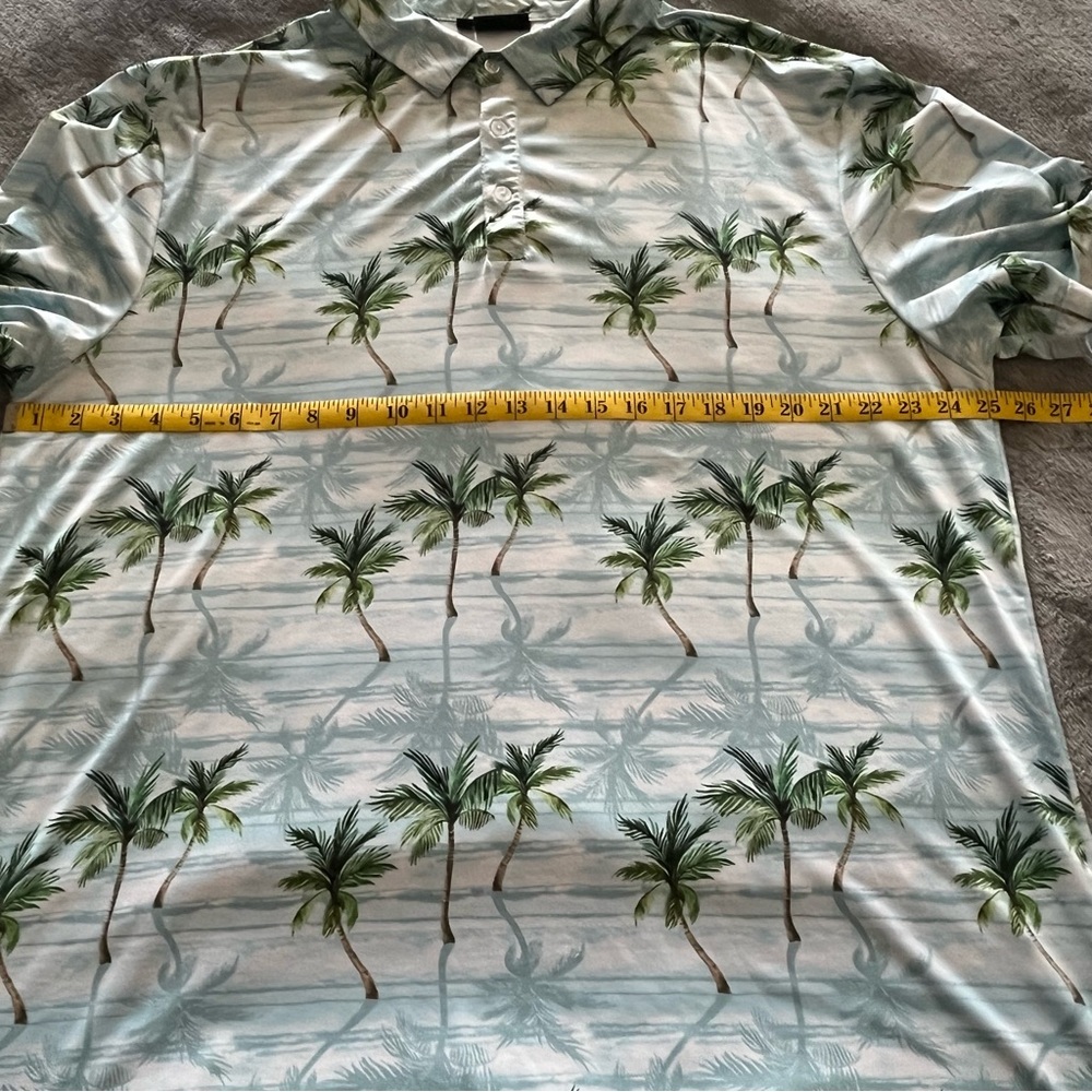 Yatta Golf XXL Light Blue Palm-Print Hawaiian Short Sleeve Polo - Picture 7 of 8
